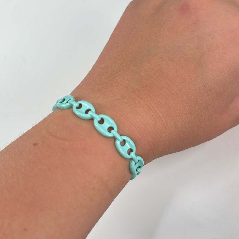Light blue chain link cuff bracelet